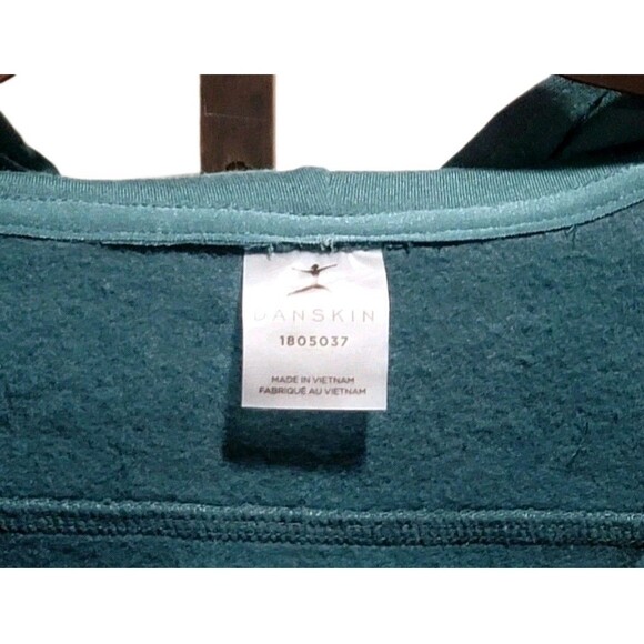 Danskin Half Zip Mixed Rib Cozy Hoodie Thumbholes Kangaroo Pocket Green Womens S - Picture 10 of 11